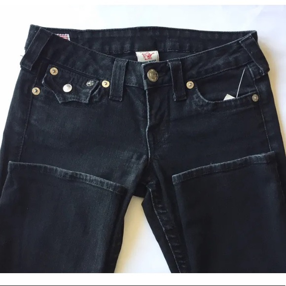 True Religion Women’s Billy Jeans Distressed Black Straight 27 Bead Embellished - Picture 6 of 9